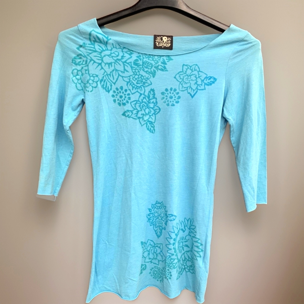 LUCKY BLUE BOHO HIPPIE FLORAL WOMENS SHIRT SIZE SMALL